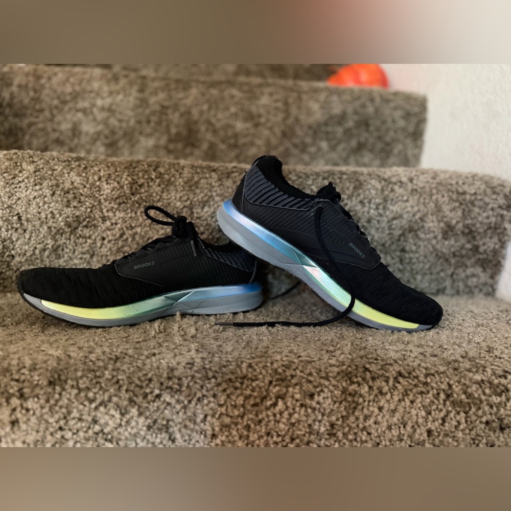 Brooks Black Athletic Shoes with Blue and Green Accents